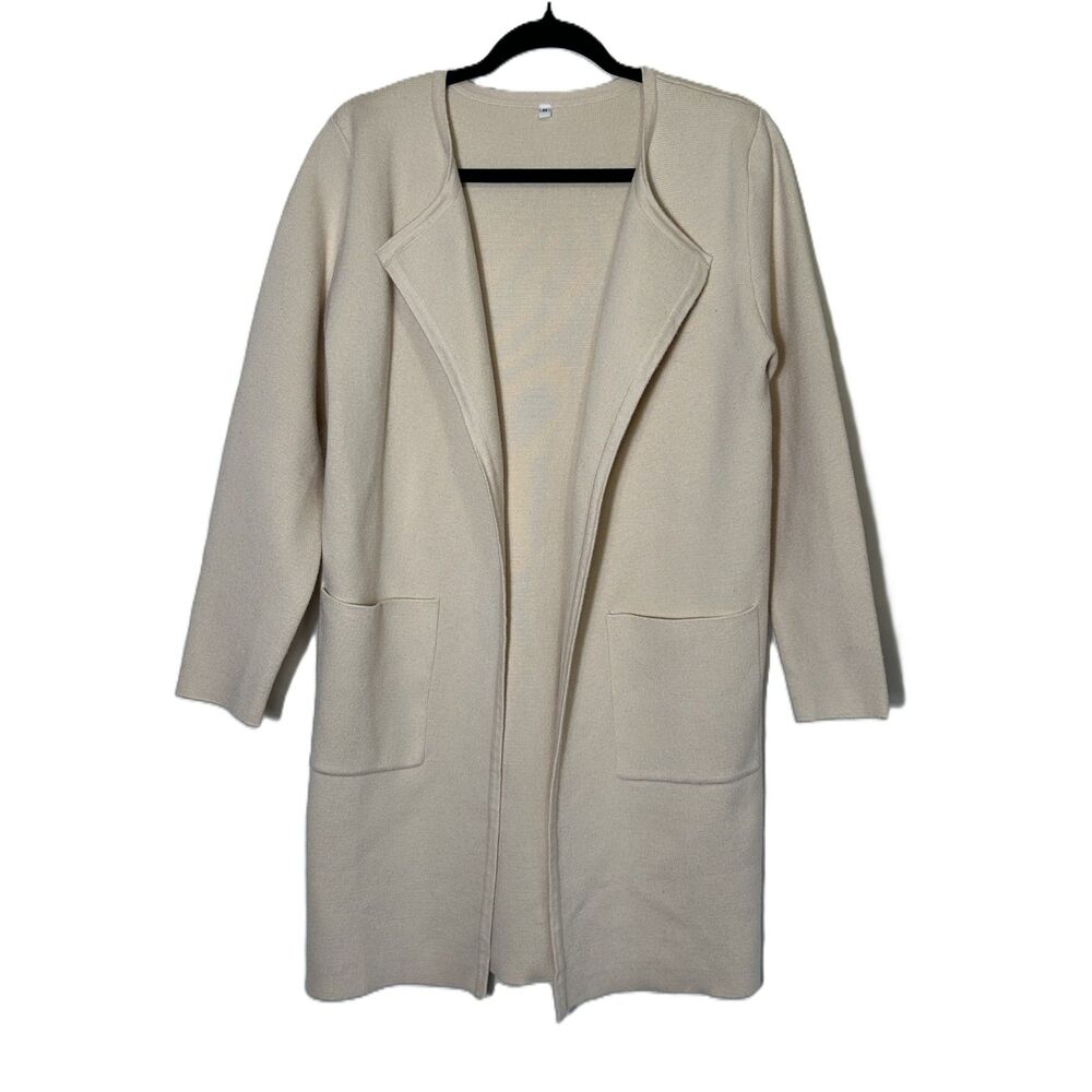 Women's Utility Ribbed Knit Medium Weight Open Duster Size M Cream Color
